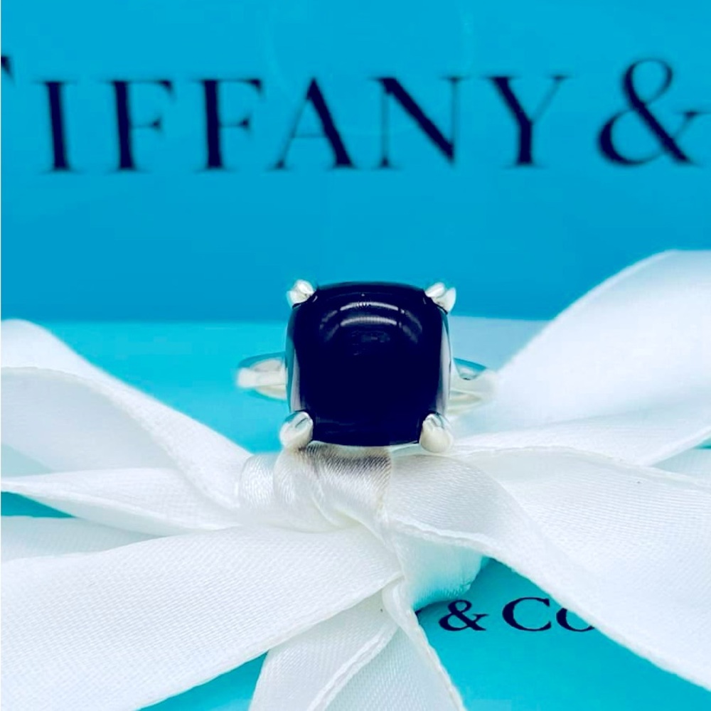 Tiffany & Co SS Retired Large 12mm x 12mm Onyx Sugarstack Ring Size 7.5 EUC